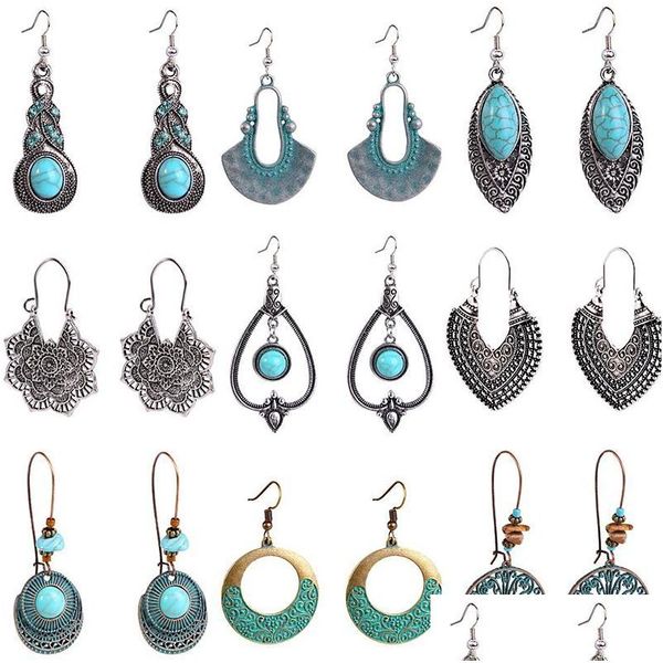 Charm Boho Femme türkisohrringe antike Zigeuner indische Stammes Stammes ethnischer Reifen Dangle Mandala Drop Lieferung Schmuck Dhjmd