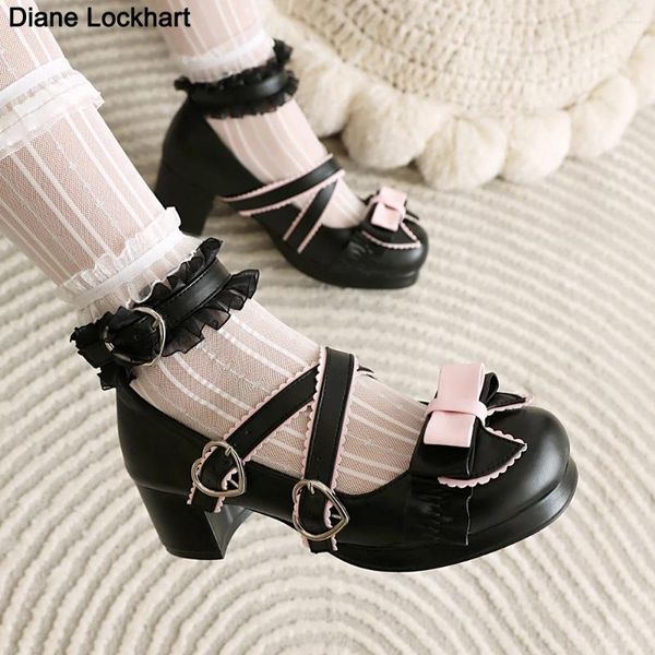 Dress Scarpe 2024 Princess Cosplay Lolita Women Mary Janes High Heels Sandals Coscia Summer Fashion Retro Bow Platform Pumps