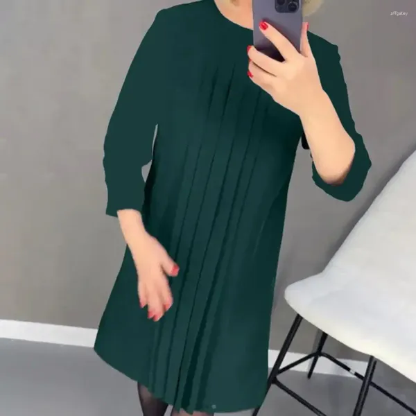 Lässige Kleider eleganter Midi-Kleid durchsichtiges Mesh Langarm für Frauen weiche Knielänge Pullover lose O Hals
