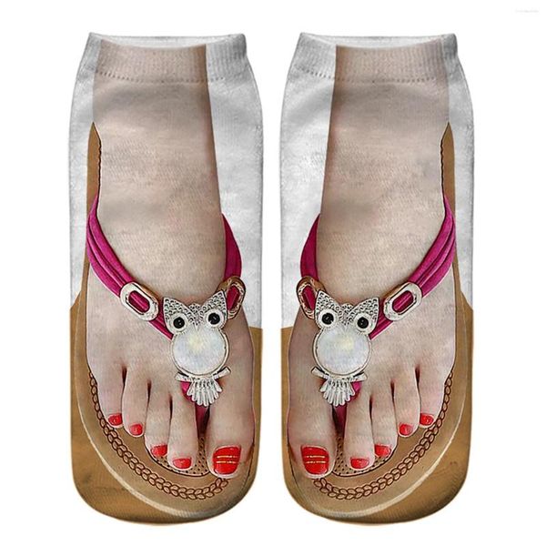 Mulheres meias 3D Sandals Print Prind Running Personalidade baixa tornozelo extra grande
