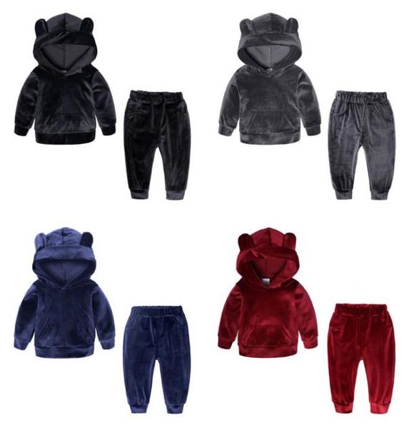 INS Kids Trade Classites Gold Velvet Girls Sportwears Boy Boy Hoodie Tops Pants 2pcs Sets Beaby Boys Clothing Sets 4 Colors Опцион DW18348875114