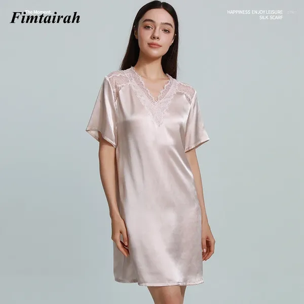 Frauen Nachtwäsche Fimtairah Marke 6A Mulberry Seiden Nachthemen Frauen für sexy Spitzen Hollow Summer Kleid Nacht Nacht