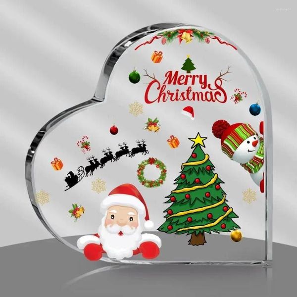 Weihnachtsdekorationen Weihnachtsmann Santa Claus Tree Print Acryl Herz Plaque Jubiläum Geschenke für Frauen Kinder Jungen Kinder Schreibtisch Desktop Dekor