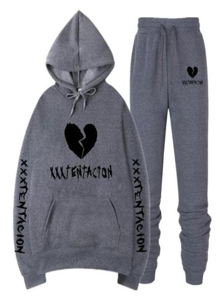 XXX Tentacion Spaccate hip hop stampate casual uomo hoodiepants da 2 pezzi per tracce a maniche lunghe abbigliamento QJT038862824