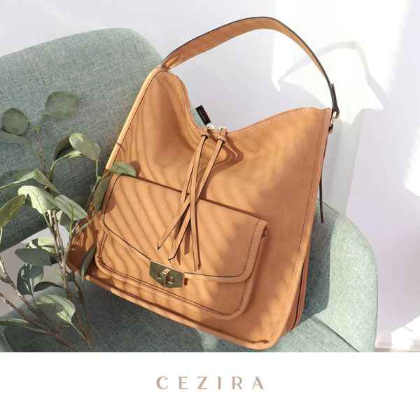 Bags Cezira Großes veganes Leder Großer Schulter Hobo Handtasche Frauen Mode Matt Pu Klappe Tasche Casual Sting Zip Lady Crossbody Tasche