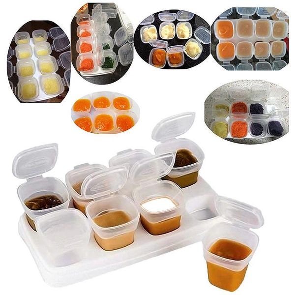 Garrafas de armazenamento 8 PCs Caixas de alimentos para bebês nascidos de recipientes de alimentação de criança com copos de brotar com uma bandeja Reutilabilable Children Block Set