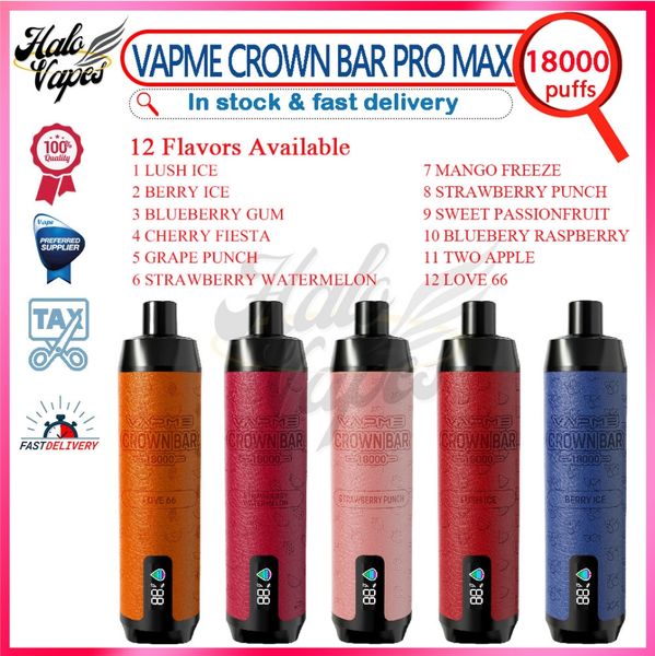 Pen do VapMe Crown Bar Papme Máx 18000 Poff Pen do vape descartável 0% 2% 3% 5% 25ml POD 850mAh Bateria recarregável Bateria