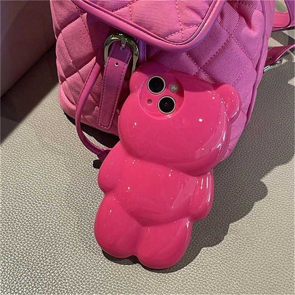Корпуса мобильного телефона Корейский милый 3D Cartoon Bear Bear Pink Shell iPhone 15 14 12 11 Pro XS Max x xr Симпатичная устойчивая к животным мягкую заднюю крышку J240418