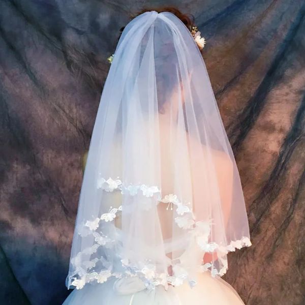 Schleier Brautschleier koreanische einfache weiße kurze Absatz Mori Schmetterling Wasserlösliche Spitze Hochzeitsschleiftstudio 1,5 cm einschicht weicher Yar