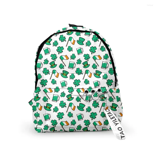 Rucksack Harajuku Funny St.Patrick's Day Backpacks Jungen/Mädchen Schülerschule 3D -Druck Keychains Oxford wasserdichte niedlich klein