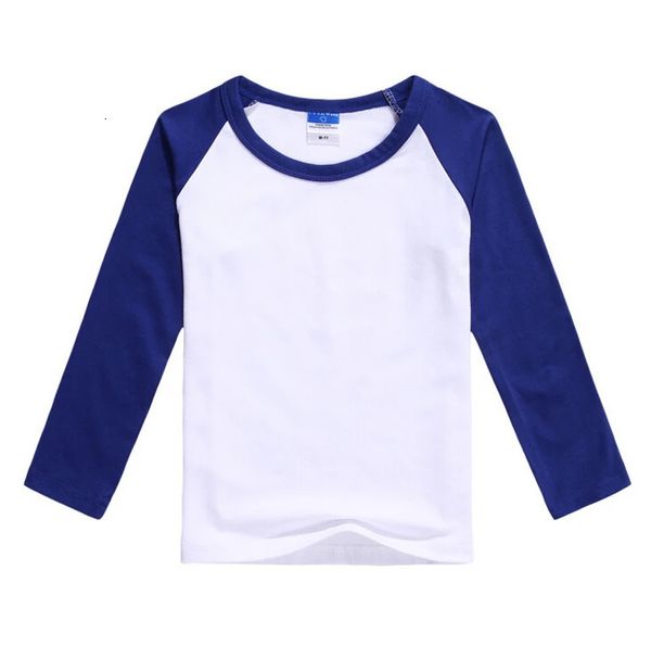 Düz erkek kızlar rahat boş tişört çocuklar mavi beyaz uzun kol unisex pamuk temel fanillik çocuk kıyafetleri 2-10t kt-1584 240410