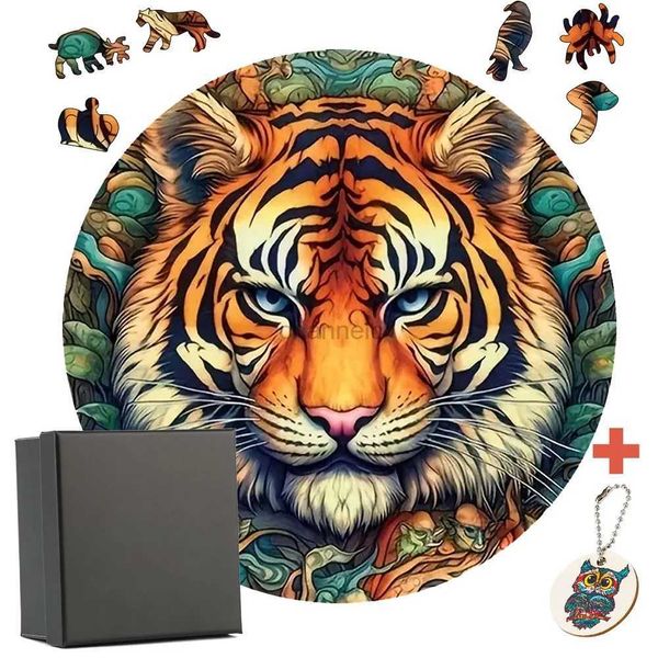 3D -Rätsel Populär 3D Animal Tiger Holz Jigsaw Puzzle Erwachsene Puzzle Geschenk einzigartige hölzerne DIY Crafts Family Puzzle Spiel Jigsaw Urlaubsgeschenke 240419