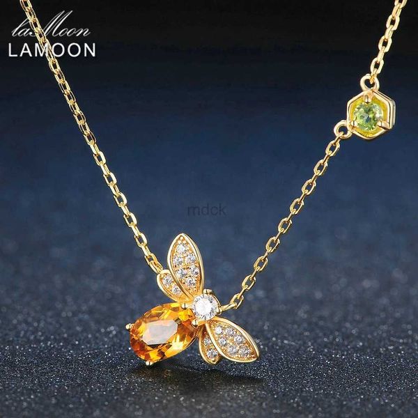 Collane a ciondolo api lamoon api 925 collana di gemella citrina naturale di gemme in argento sterling 14k Gioielli a ciondolo a catena oro reale LMNI015 240419