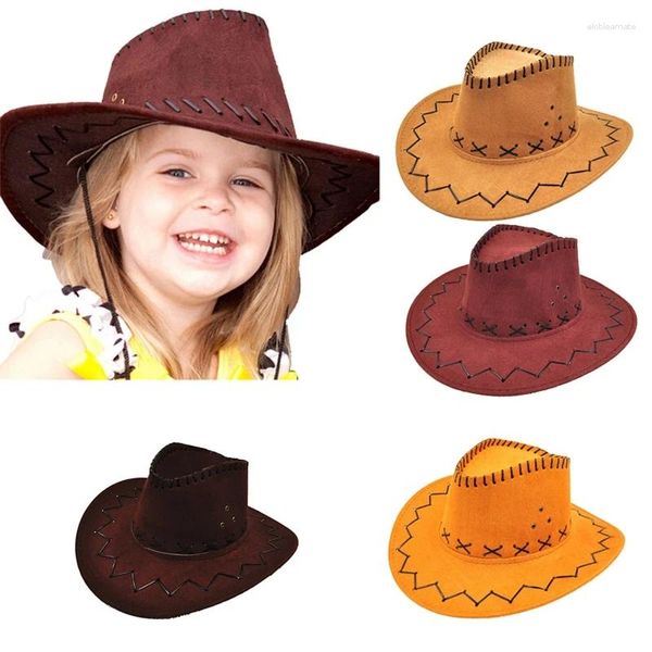 Boinas simples unissex infantil chapéu de cowboy de camurça na moda western for halloween figuring acessórios