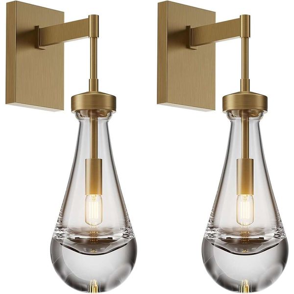 Set di due lampade a parete a goccia in ottone con vetro solido soffiato a mano - elegante illuminazione decorativa interna per camere da letto, soggiorni e aree di vettura