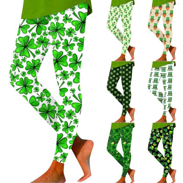 Active Pants St. Patrick's Day Yoga Leggings für Frauen Klee Drucken Langzeitverträgter Bauch Traaceless Hosen Leggins Deportivo Mujer