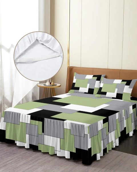 Saia de cama verde preto preto retalhos de retalhos abstrato arte elástica ajustada de colabor