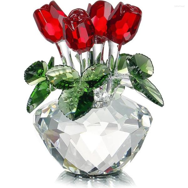 Estatuetas decorativas de rosa vermelha estatueta ornamento de primavera bouquet de cristal flores de vidro presente para mãe irmã natal criativo namorado