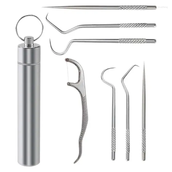 Bolsas de armazenamento picaretas odontológicas para limpeza de dentes kit de dentes portáteis Picto de dente de metal reutilizável acampamento de piquenique ao ar livre viajando