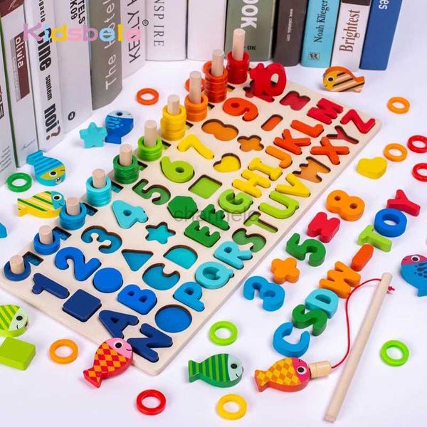 3D -Rätsel Holznummer Puzzle Sortieren Montessori Spielzeug für Kleinkinder Form Sorter Counting Fishing Game Bildungsmathematik Block 240419