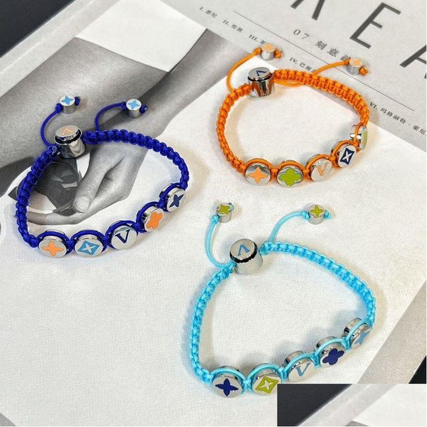 Identifikation Europa America Modestil Männer Frauen Frauen sigere Farben Hardware Emaille Blume Perlen Nylon Seilfarben geflochtene Bracele Otgzi