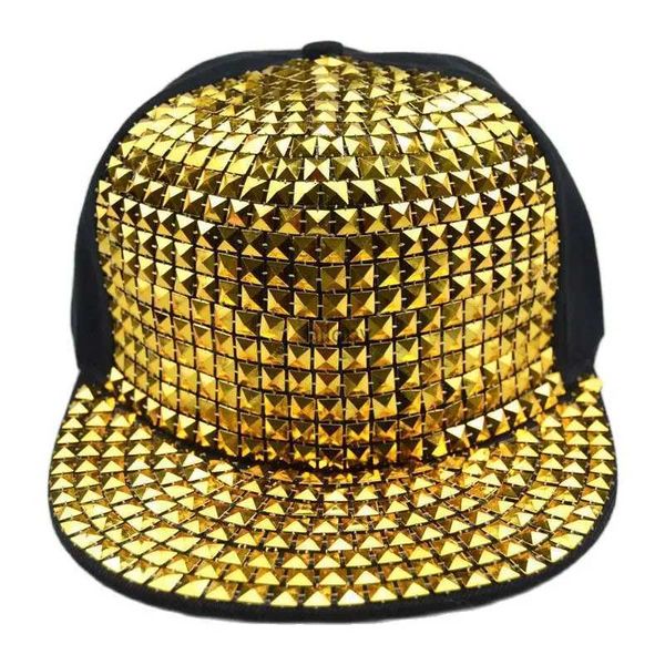 Ballkappen Herren Bboy Hip Hop Flat Baseball Cap Pailletten Bling Snapback Hut Schwarz Gold Silber Blau