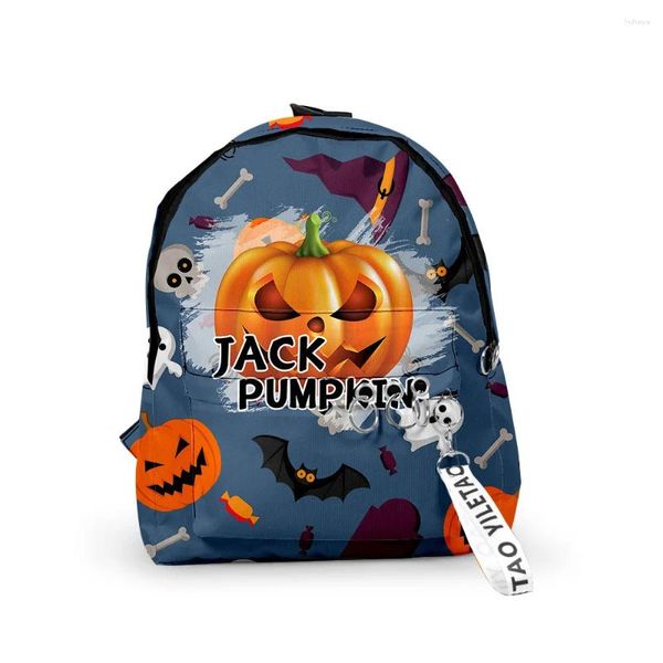 Backpack Harajuku Jack Pumpkin Pattern School School Back Small Viagem Sacos de Viagem 3D Oxford Chain de cadeias de cadeia de chaves à prova d'água