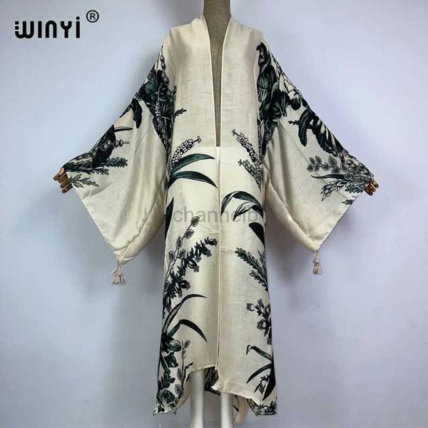 Основные повседневные платья Winyi Kimono Africa Boho Fashion Print Beach Flicwear 2023 Элегантный кардиган сексуальный праздник Maxi Beach Wear Swimsuit Вечернее платье 240419