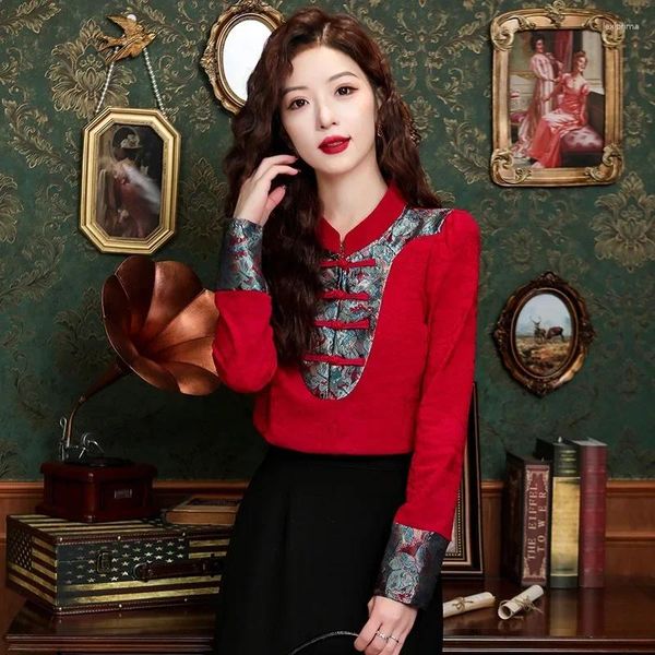 Frauenblusen Chiffon Shirts Frühling/Sommer Chinesischer Stil Lose Vintage Frauen Tops Patchwork Modekleidung Ycmyunyan