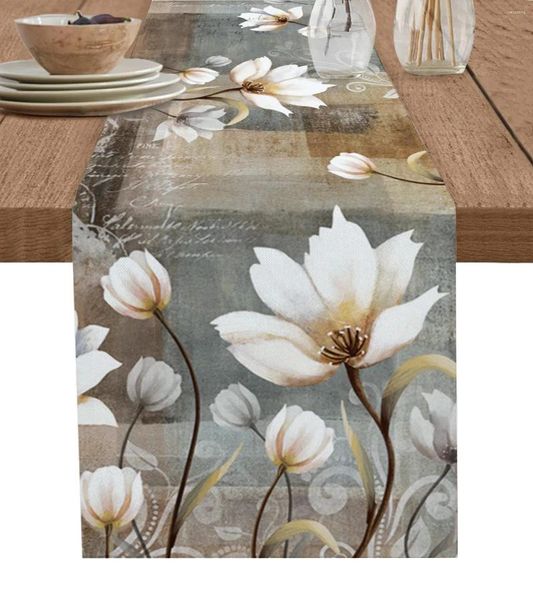 Tischtuch Spring Vintage Tulips Blume Leinen Runner Sommer Blumenkommode Schal Dekor Urlaub Hochzeitsfeier Dining