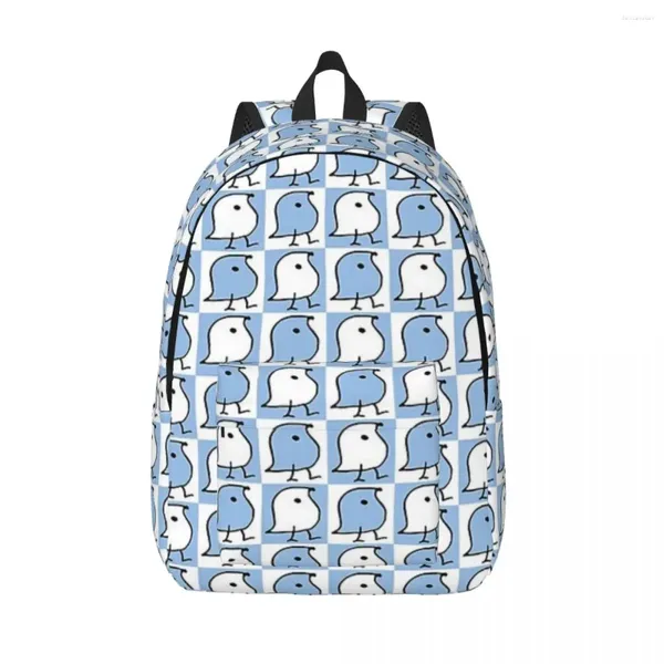 Backpack Blue e White Wugs Mulher Mochilas Pequenas Mochilas Meninas Bookbag Bag Casual Bolsa de ombro Portabilidade Viagem Rucksack Students School