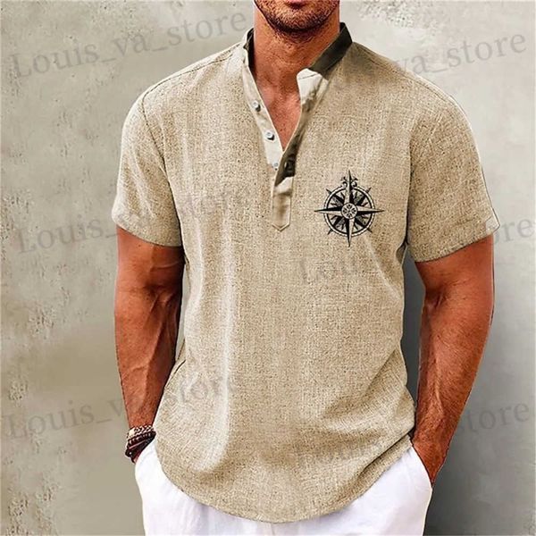 Camisas casuais masculinas camisas vintage para homens henley short slve tops 3d âncora roupas gráficas de designer diário vestuário strtwear masculino camisa havaiana t240419