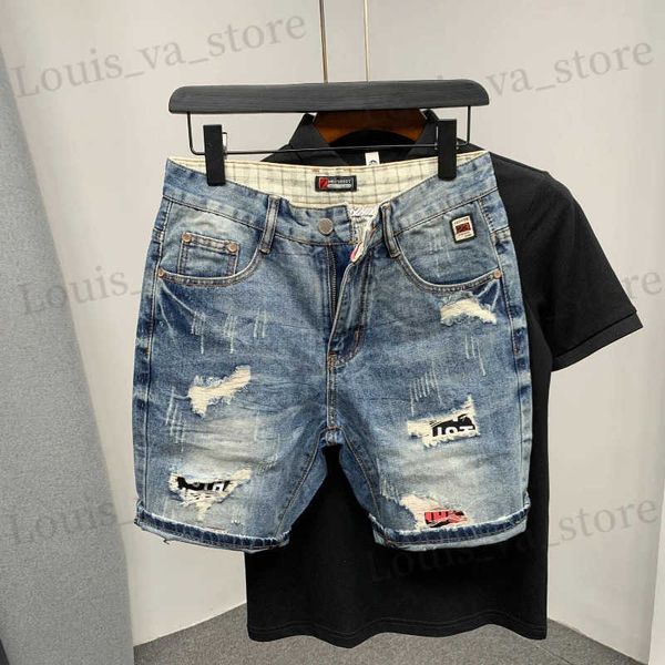 Herren Shorts Ripped Straight Male Denim Shorts Grafik Multi -Farbverkauf Korean Fashion Mens Short Jeans Hosen Original Trend 2023 Luxus Cut T240419