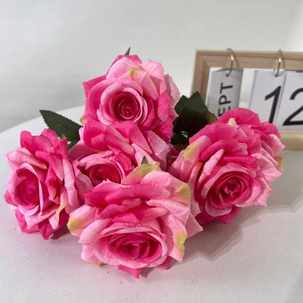 Декоративные цветы искусственная столовая декор рулонный край белые розы букет букет шелковый фальшивый цветочный офис теплый зеленый растение моделирование розы розы