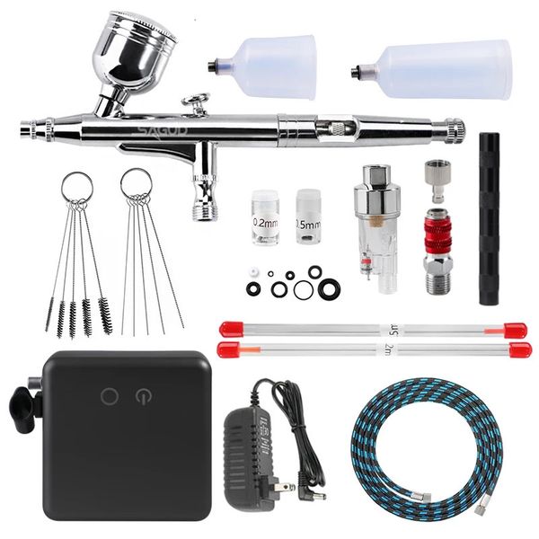 Kit de compressor de aerógrafo de Sagud DualAction 0M Air Brush Gun com filtro de mangueira de pulverização para modelo de tatuagem de unhas 240408