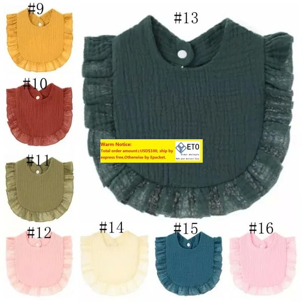 Baby Burp -Tücher Feste Farbe Säugling Bibs Neugeborene Ruffle Baumwoll Speichel Handtücher Turban Spitze Fütterung Lätzchen Jungen Mädchen Mädchen Bandana 11 LL