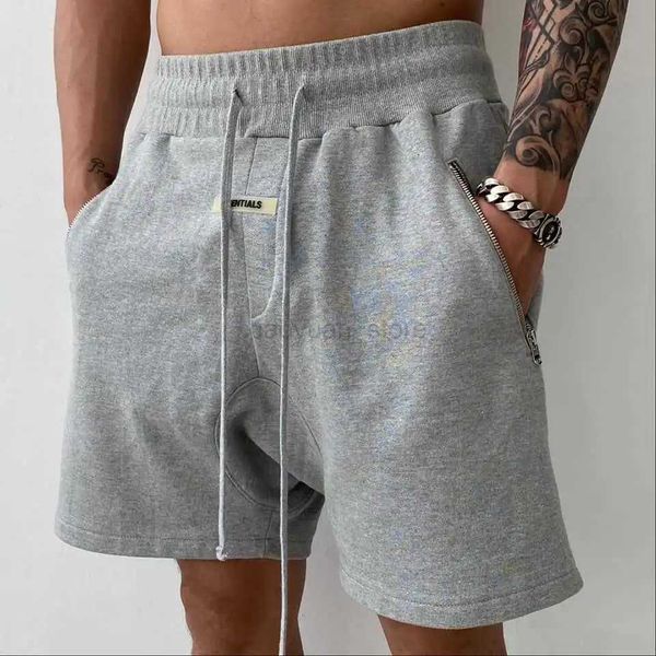 Shorts masculinos homens shorts de algodão quinta calça executando shorts de ginástica agachados ginástica desgaste de ginástica rápida y2k zíper de bolso de bolso curto roupas 240419 240419