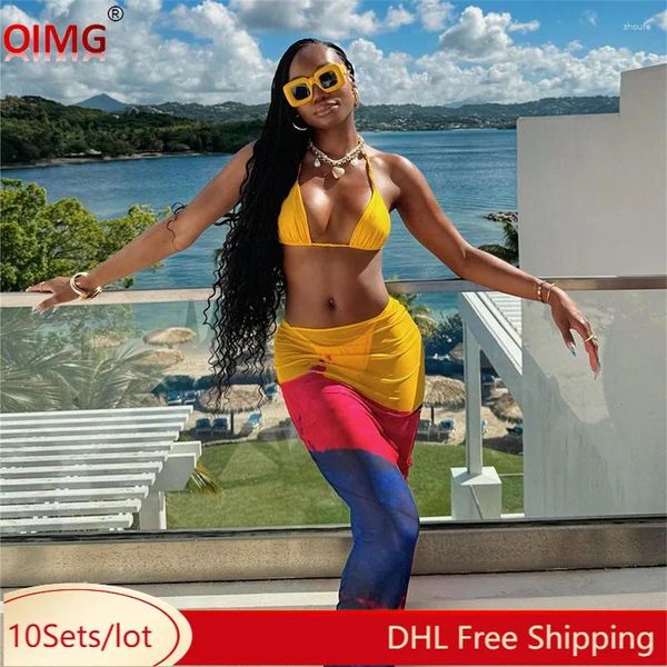 Arbeitskleider 10 Großhandel Mesh Rock Sets Frauen 3 Stücke Sommer sexy BH Unterwäsche und Long Beach Wear By Through Clothes 10736