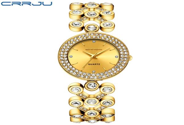 Women Crystal Diamond Quartz Wristwatches Ladies Luxury Gold Aço Staen Standles Watches Famous Brand CRRJU 2018 RELOJES MUJER7453980