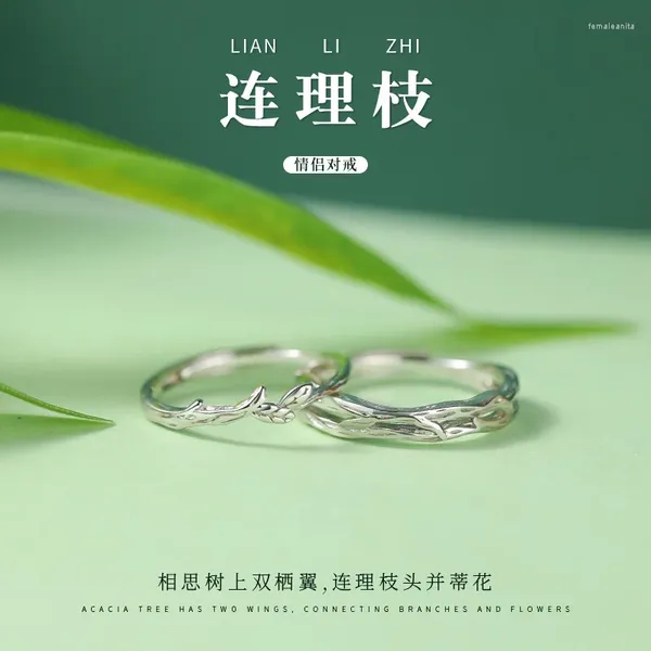 Clusterringe S925 Sterling Silber Verknüpfungszweige Ehepaar Ring einzigartiges Design für Männer und Frauen verstellbares einfaches Handwerk