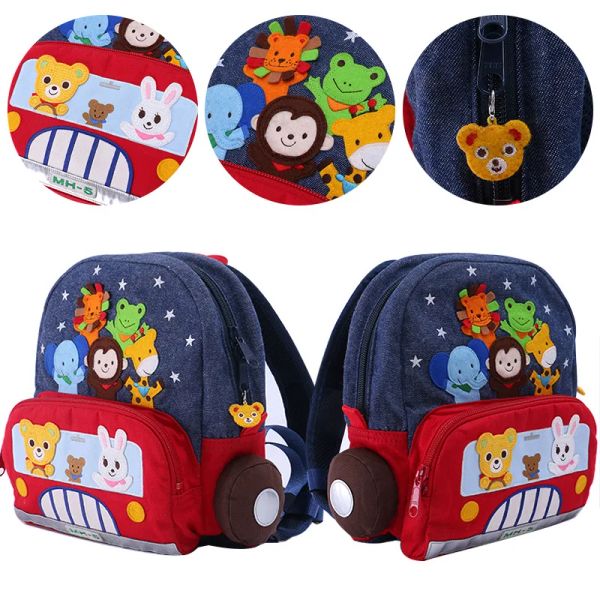 Taschen Rucksäcke für Kinder für die Schule Japaner Gezeiten Brand Boy Sticked Animal Denim Rucksack Kindergarten Schoolbag Girlbaby süß