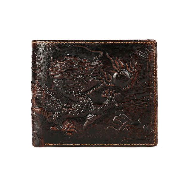Carteiras dragão criativo padronizar masculino carteira genuína saco de bolsa masculina curta slim chinês case de dinheiro portomonee