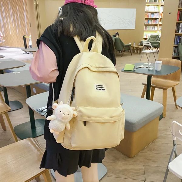 Mochilas para mulheres para adolescentes da escola Meninas simples estudantes universitários sólidos estudantes do ensino médio Bag coreano Nylon Bookbag Casual 2022