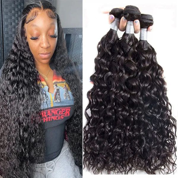 Pacotes de ondas de água Pacotes de cabelo humano encaracolados Bundos brasileiros 26 28 30 32 polegadas cabelos humanos naturais Remy Cabelo virgem cru 100 humano 240409