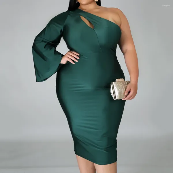 Vestidos casuais Mulheres elegantes vestido de festa de noite verde mais tamanho 3xl 4xl 5xl Sexy oco ombro um ombro bodycon vestidos mulheres grandes