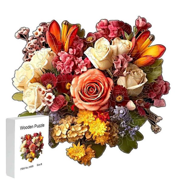 3D Puzzles Puzzle de madeira Valentine Flower Gift Box requintada do dia dos namorados do dia do dia dos namorados, formato de animais irregular Puzzle Presente de Natal Adulto estresse 240419