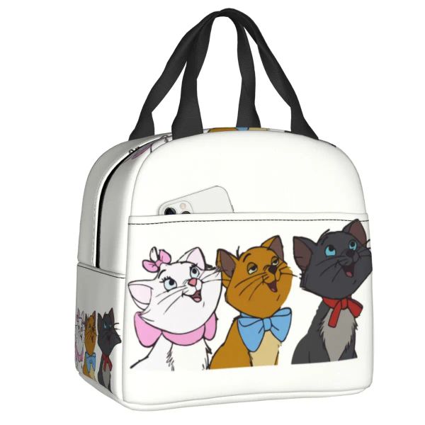 Bolsas fofas de lancheira portátil para gatos mulheres vazam vazamento kawaii desenho animado kitten cooler alimento térmico lancheira isolada infantil infantil infantil