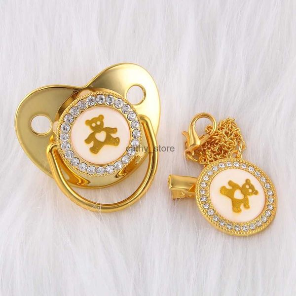 Roupa# Bling Luxo Rhinestone Baby Redigante Adorável Golden Bear Recém-nascido Silicone Ortodontic Mampo Sleep Soother 0-18 mesesl2403