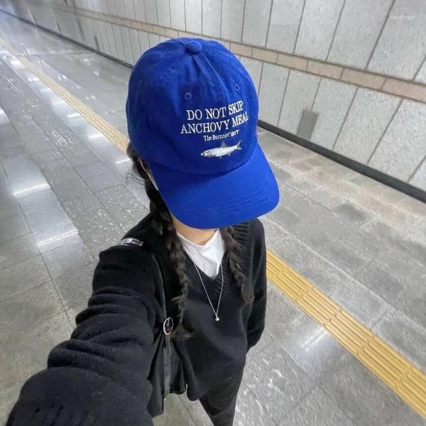 Ballkappen Koreaner lässiger Sardellensticker Royal Blue Baseball Hut Männer und Frauen Frühling Sommer Outdoor Sunchade Hip-Hop Sport Cap