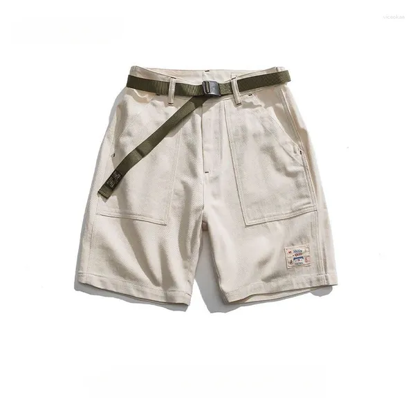 Shorts maschile uomini e donne giapponesi giapponesi a colore solido cargo estivo alla moda di tendenza sciolta versatili pantaloni a cinque punti versatili